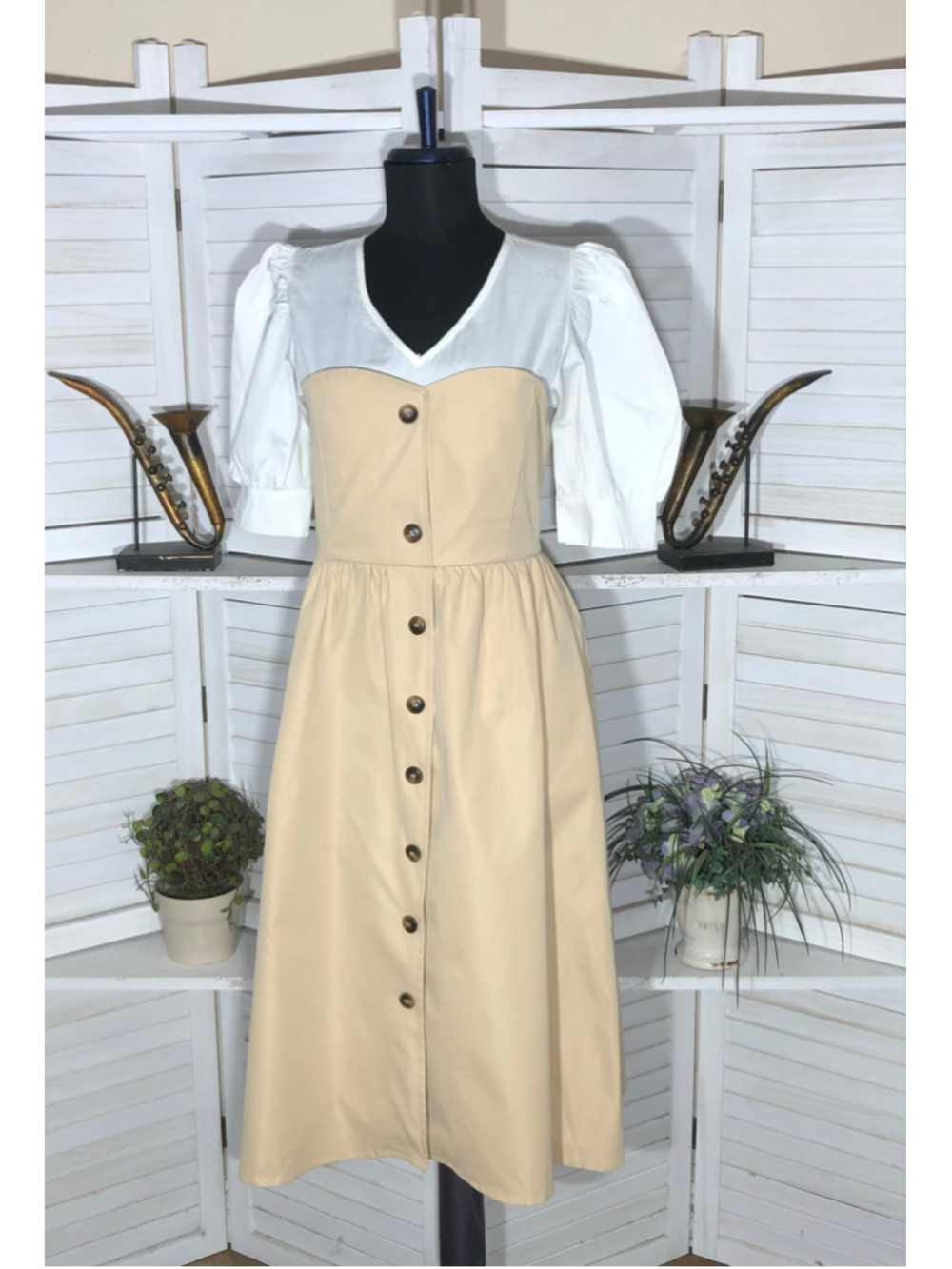 Vintage peasant milkmaid dress prairie Ren Fair puffed sleeves cottage cotton S